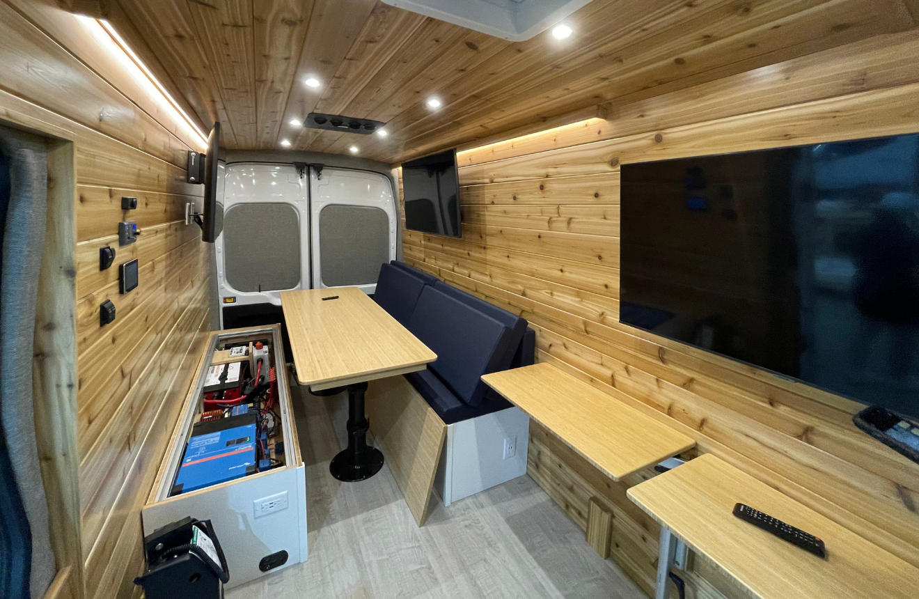 Inside of a travel mobile classroom van